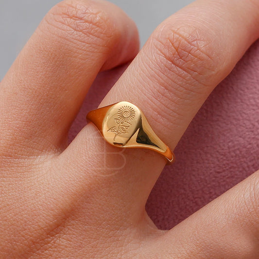 Lavender Sunflower Signet Rings